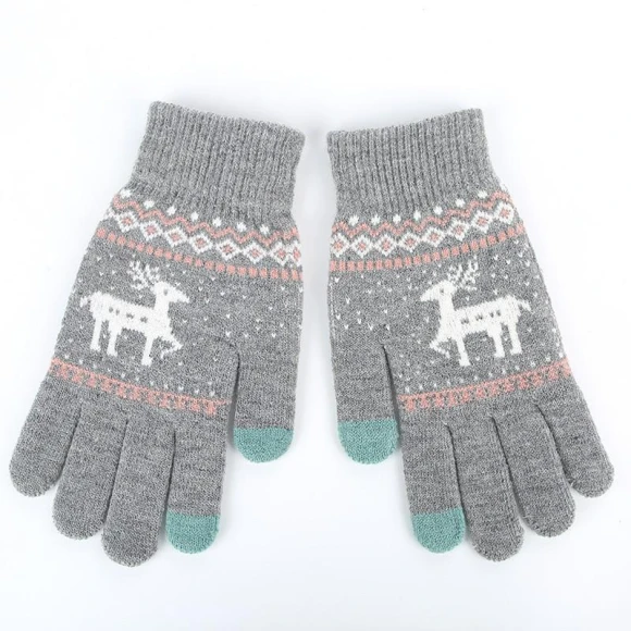 Winter Velvet Gloves with Jacquard Pattern — Gloves, CrossCart