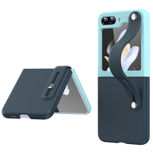 Contrast Color PU Leather Coated PC Phone Case with Hand Strap and Kickstand — Flip Cases, Smartwatch 2025