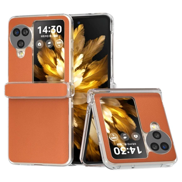 Hinge Protection Leather+PC Clear Frame Phone Cover — Basic Cases, Smartwatch 2025