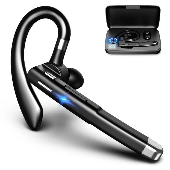 Noise Cancelling Bluetooth Headset with Over-Ear Hook and Digital Display — In-Ear Headphones, Best Electronics