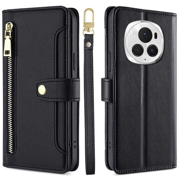 Zipper Pocket Wallet Anti-Drop Leather Phone Cover with 2 Straps — Basic Cases, Smartwatch 2025