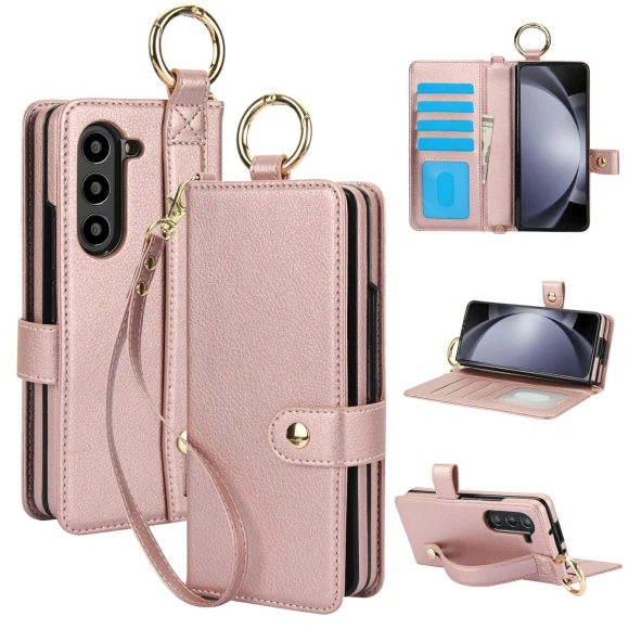 Case Wrist Band Kickstand PU Leather Wallet Phone Cover with Shoulder Strap Carbon Fiber Texture — Phone Accessories, Smartwatch 2025