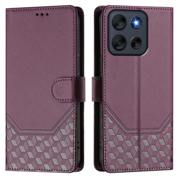 Imprinted Honeycomb RFID Blocking Leather Phone Cover with Strap — Flip Cases, Smartwatch 2025