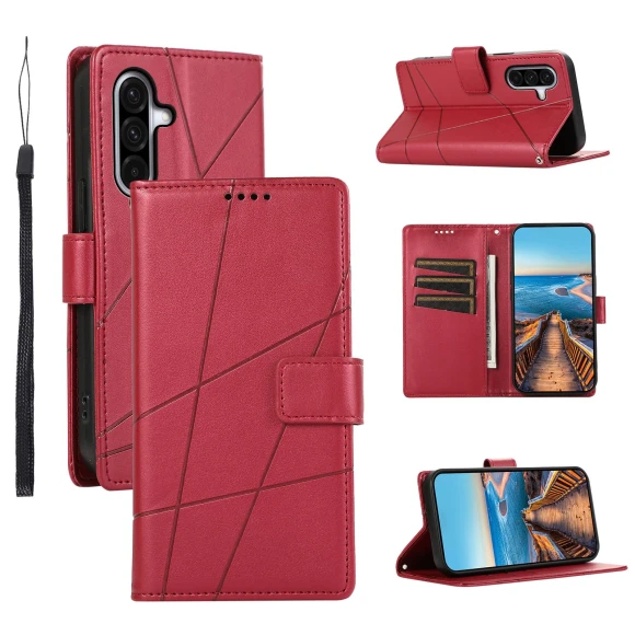 Line Imprint Leather Wallet Cover with Wrist Strap — Phone Accessories, Smartwatch 2025