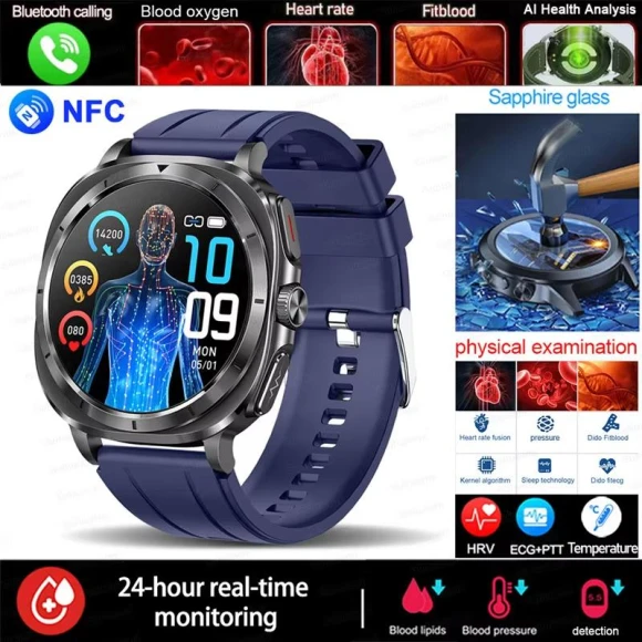 Health Smart Watch with Blood Lipid, Uric Acid, Blood Pressure, Blood Oxygen, Body Analysis, ECG+PPG — Smartwatches, SAMS Online