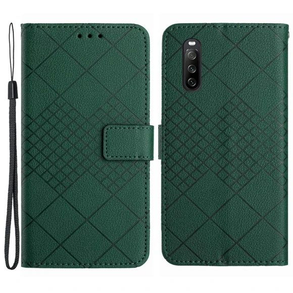 Rhombus Pattern Imprinted Leather Wallet Phone Cover — Smartwatch Protectors, Smartwatch 2025