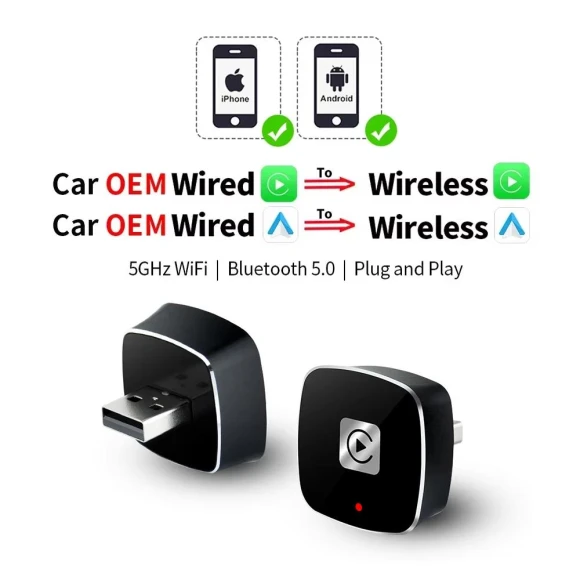 Wireless Car Adapter for Apple CarPlay and Android Auto — Stereo Receivers, YJMP