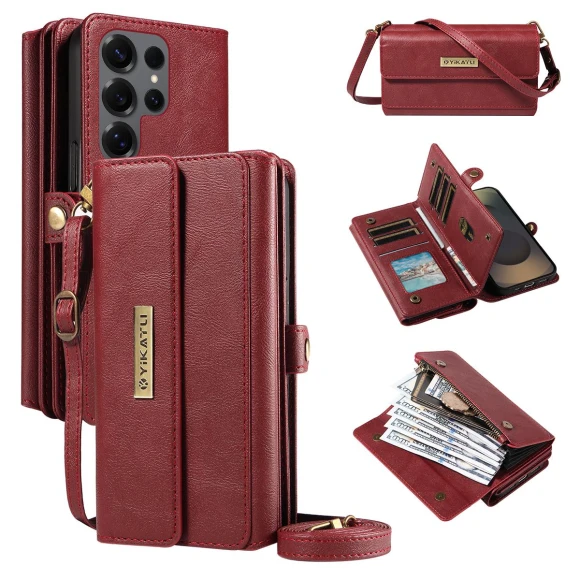 Zipper Wallet Leather Phone Cover with Shoulder Strap — Phone Accessories, YIKATU