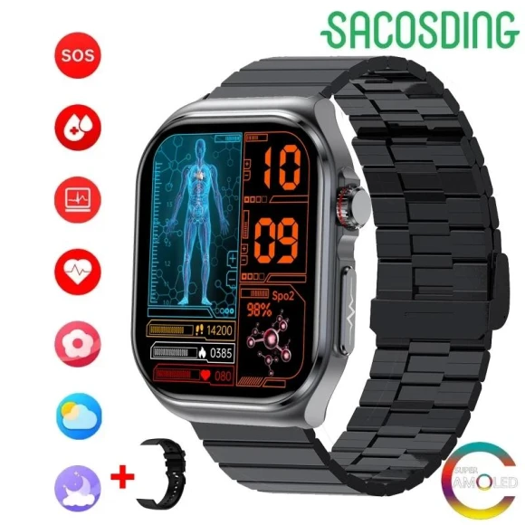 Smart Watch with AMOLED Display, Health Monitoring, and Bluetooth Calling — Smartwatches, SACOSDING