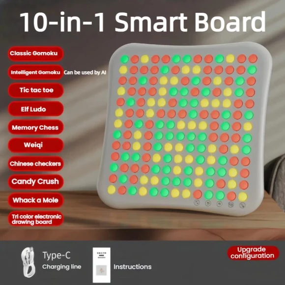 Smart Backgammon Set - 10-In-1 Board Game With USB Rechargeable Go Chess — Bases, Happy Time For kids