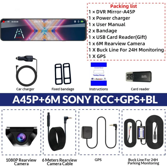 Touchscreen Car Dash Cam with Rearview Mirror — Wearable Cameras, E-ACE