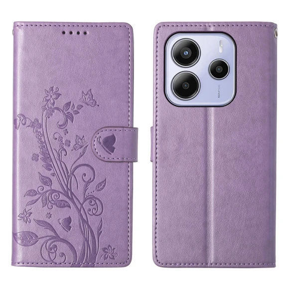 Wallet Case Butterfly Floral Imprint PU Leather Phone Cover with Wrist Strap — Basic Cases, Smartwatch 2025