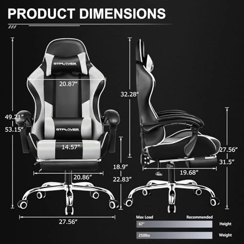Gaming Chair with Footrest and Lumbar Support — Desk Chairs, GTPLAYER