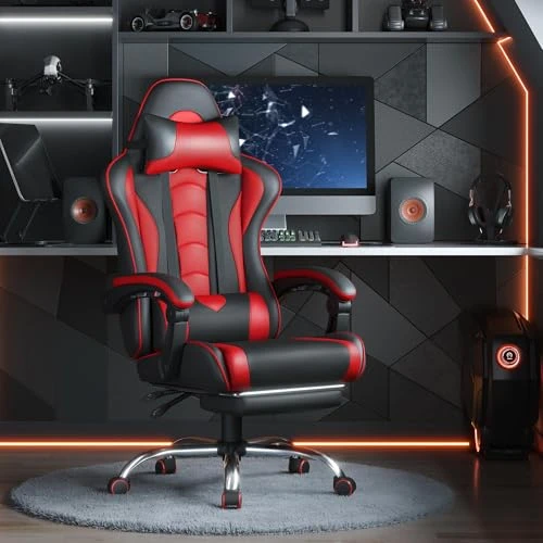 Gaming Chair with Massage Lumbar Support and Footrest — Gaming Seating Solutions, Yaheetech