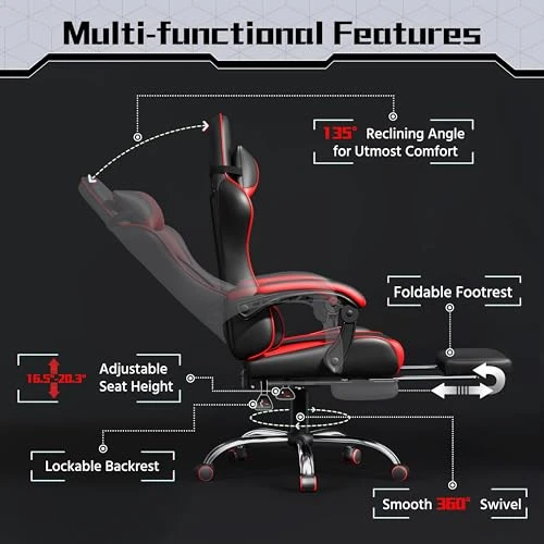 Gaming Chair with Massage Lumbar Support and Footrest — Gaming Seating Solutions, Yaheetech