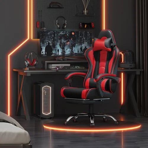 Gaming Chair with Massage Lumbar Support and Footrest — Gaming Seating Solutions, Yaheetech