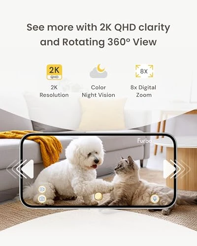 Mini 360° 2K QHD Pet Camera with Rotating Treat Dispenser — Cameras & Monitors, Furbo