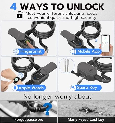Fingerprint Bike Lock with Key — Cable, Anweller