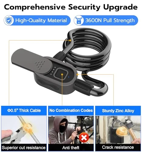 Fingerprint Bike Lock with Key — Cable, Anweller