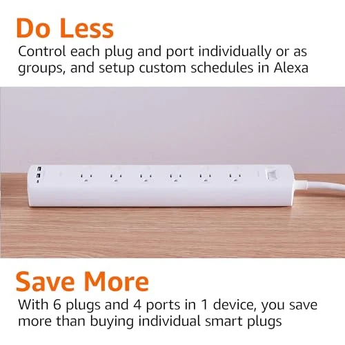 Smart Plug Power Strip with 6 Outlets and 3 USB Ports — Power Solutions & Surge Protection, Amazon Basics