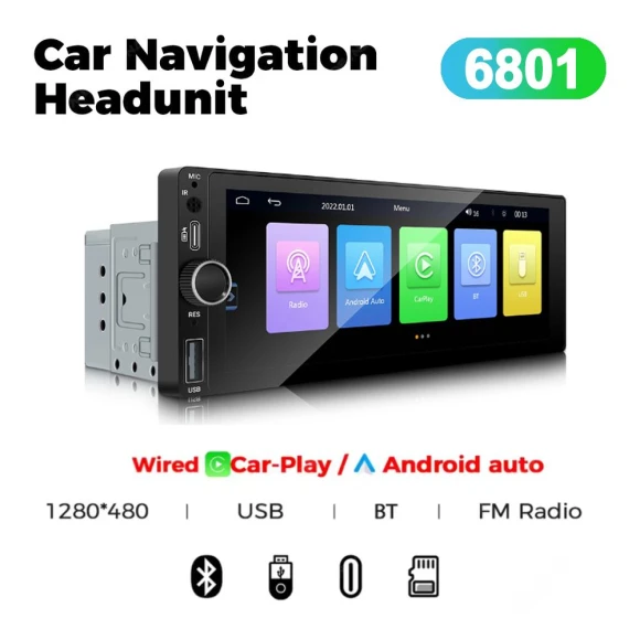 Universal 1DIN 6.86-Inch MP5 Car Stereo — In-Dash, Auto Accessories Home