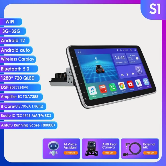 10.1 Inch Rotatable Car Stereo with GPS and Android Auto — In-Dash, Hizpo