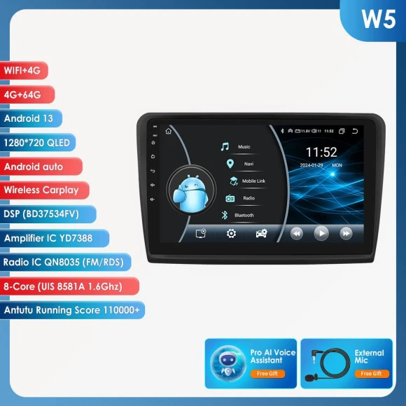 Android Car Radio with Wireless CarPlay and Android Auto — In-Dash, Hizpo