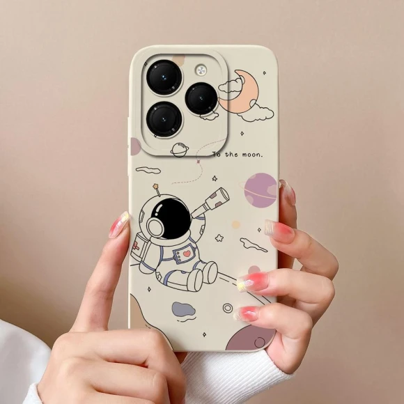 Astronaut Cartoon Pattern Shockproof Liquid Silicone Matte Phone Case — Basic Cases, New Style Case