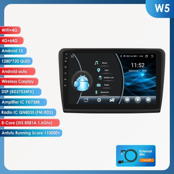 Car Radio with Android 13, Wireless CarPlay, Android Auto, GPS Navigation — In-Dash, Hizpo