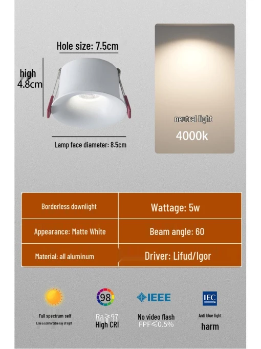 Frameless Recessed Anti-Glare Deep Cup Curved Spotlight — Recessed Lighting, Chose One