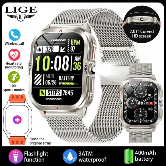 Smart Watch with Curved Display, Bluetooth Calling, and Sports Tracking — Smartwatches, LIGE