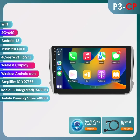 Car Multimedia Stereo with Wireless CarPlay and Android Auto — Car Infotainment System, Hizpo