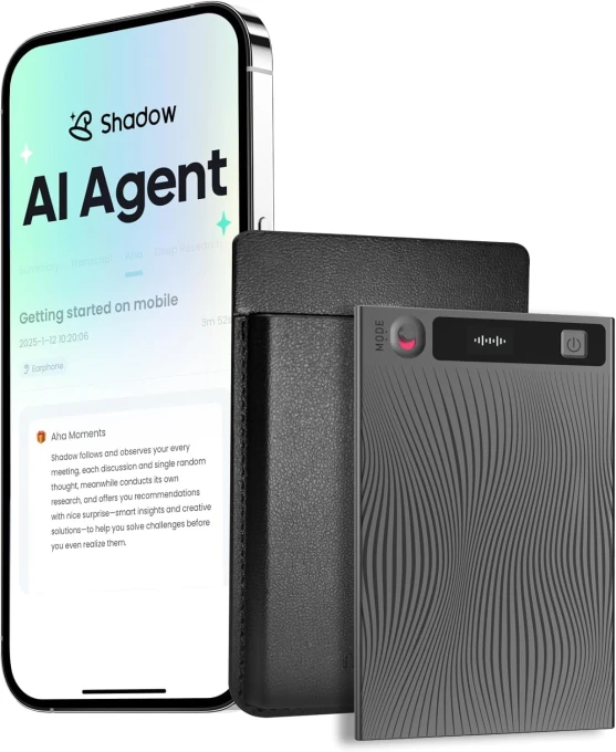 AI Assistant Dictaphone with 64GB Storage, Gray — Voice Recognition & Productivity Software, Mobvoi