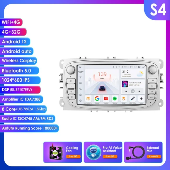 Android Car Radio with Apple CarPlay and Android Auto — In-Dash, OSSURET