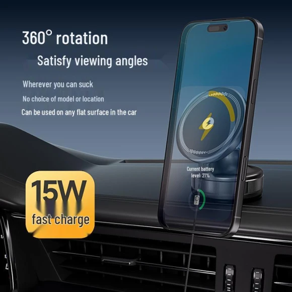 Magnetic Wireless Car Charger with 360° Rotation and Suction Cup — Chargers, Pickerr