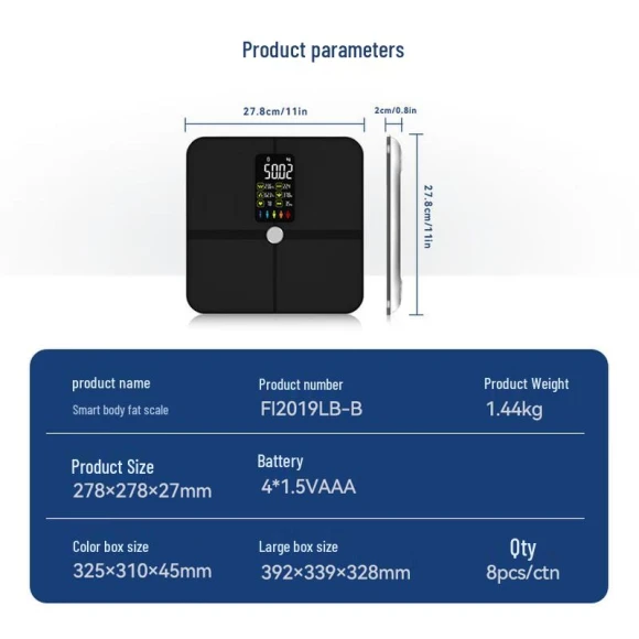 Smart Bluetooth Body Fat Scale — Body Composition Analysis, WolAi