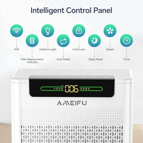 Air Purifier for Large Rooms with Smart WiFi App Control — Activated Carbon Air Purifiers, AMEIFU