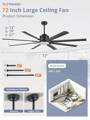 Smart Ceiling Fan with Light and Remote — Ceiling Fans & Accessories, ZMISHIBO