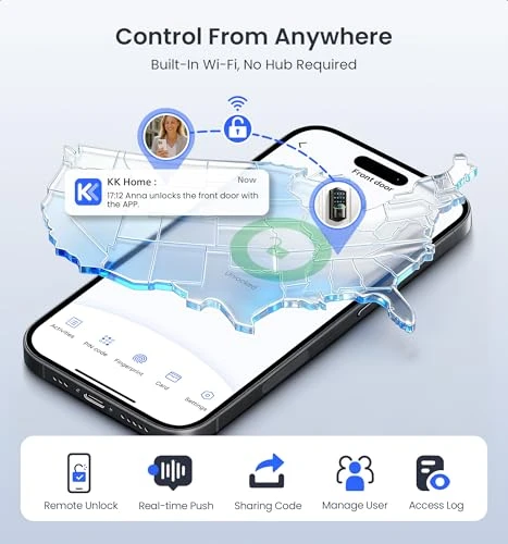 Built-in WiFi Smart Lock with Knob, Fingerprint Keyless Entry Door Lock Handle Set — Electromagnetic Security Locks, Veise