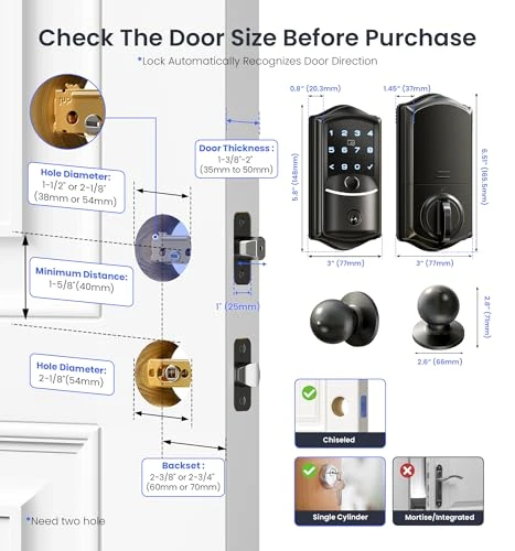 Built-in WiFi Smart Lock with Knob, Fingerprint Keyless Entry Door Lock Handle Set — Electromagnetic Security Locks, Veise