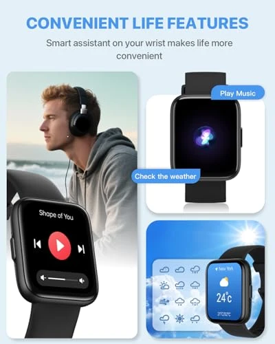 Smart Watch with HD Dynamic Screen, Bluetooth Calls, 110+ Sport Modes, IP68 Waterproof, 24/7 Heart Rate and Sleep... — Smartwatches, Quintenztek