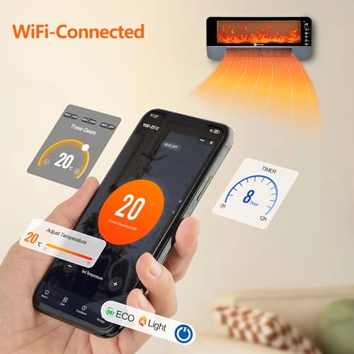 WiFi and App Controlled Portable Heater with 3D Flame Effect — Portable Heating Solutions, EOQIFJM