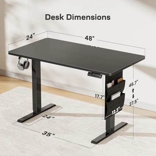 Electric Standing Desk with Memory Presets, Storage Bag & Cable Management — Office, Marsail