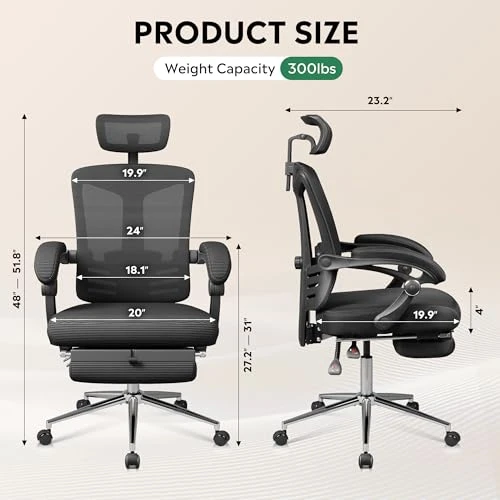 Ergonomic Mesh Office Desk Chair with Footrest — Desk Chairs, DEVAISE