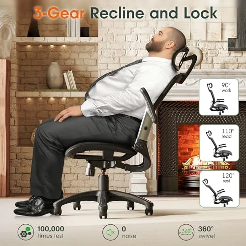 Ergonomic Office Chair with Headrest, Flip-Up Arms, and Wide Cushion — Desk Chairs, GABRYLLY