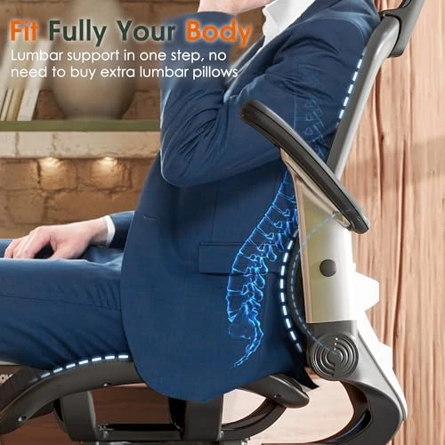 Ergonomic Office Chair with Headrest, Flip-Up Arms, and Wide Cushion — Desk Chairs, GABRYLLY