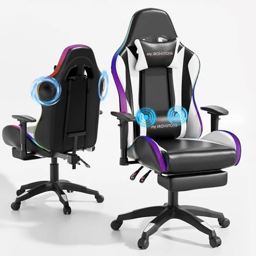 Gaming Chair with Bluetooth Speakers, LED Lights, Massage, and Adjustable Armrests — Gaming Chairs, Mr IRONSTONE