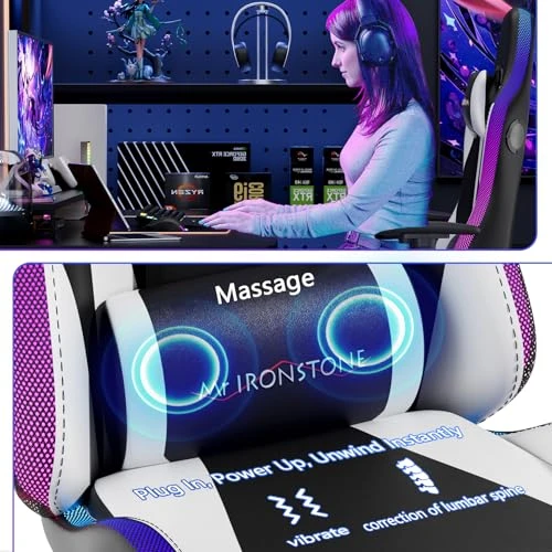 Gaming Chair with Bluetooth Speakers, LED Lights, Massage, and Adjustable Armrests — Gaming Chairs, Mr IRONSTONE