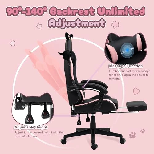 Gaming Chair with Cat Ears and Massage Lumbar Support — Gaming Chairs, Dowinx