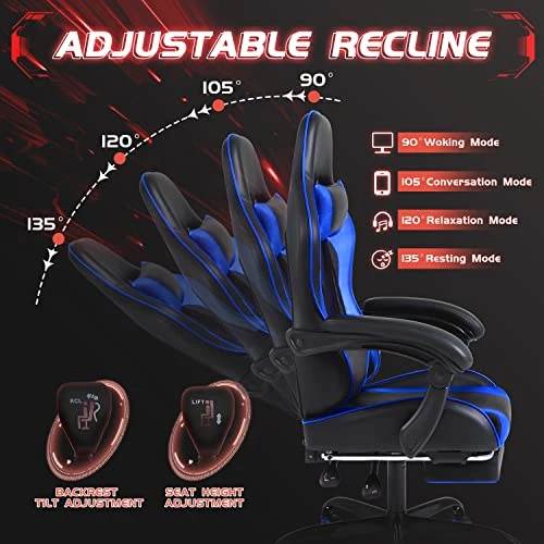 Gaming Chair with Footrest and Massage Lumbar Support — Gaming Chairs, Shahoo